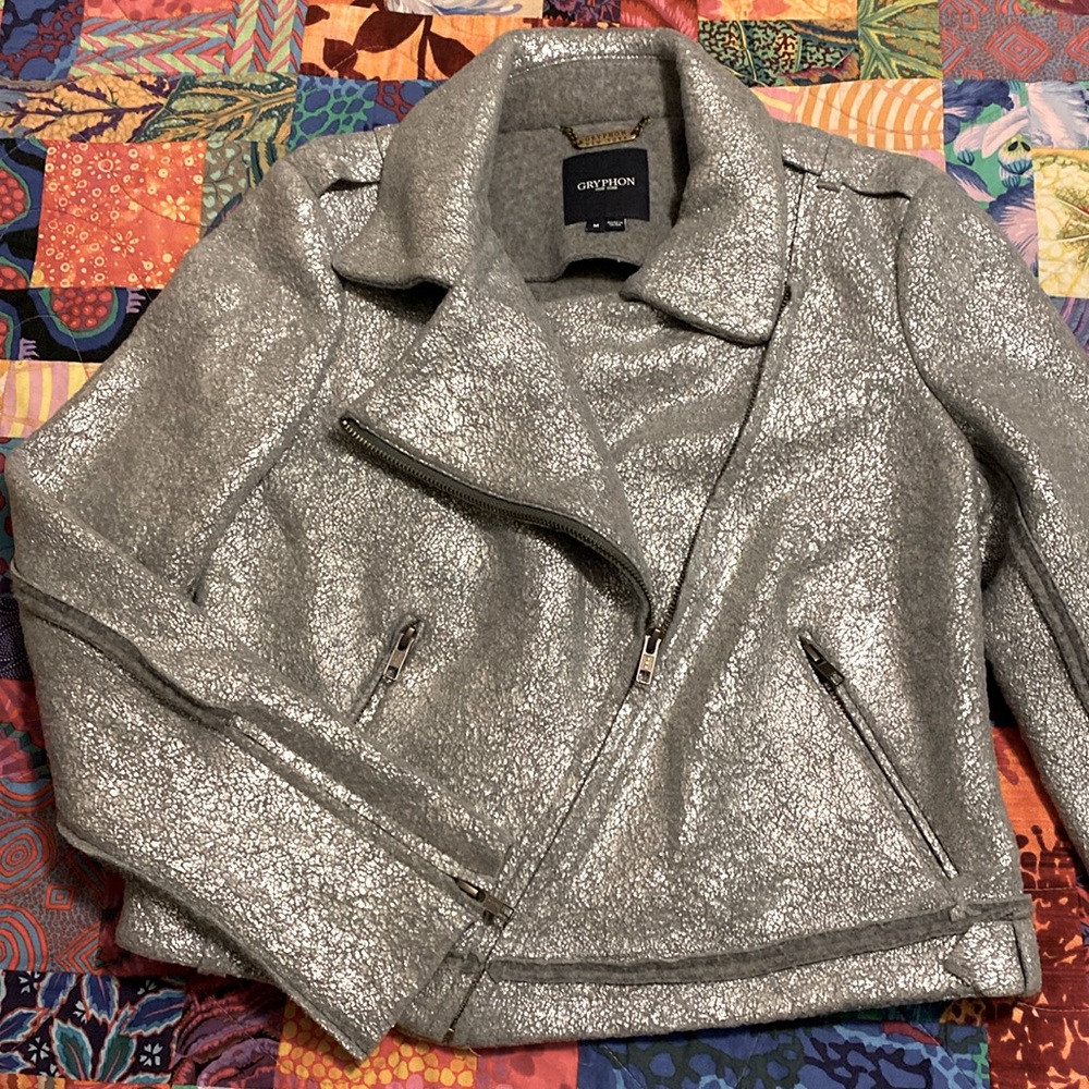 Gryphon New York Silver Moto Jacket Size Medium